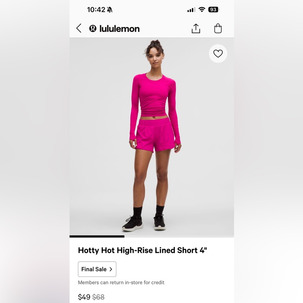 Lululemon Hotty Hot High-Rise Lined Short 4”